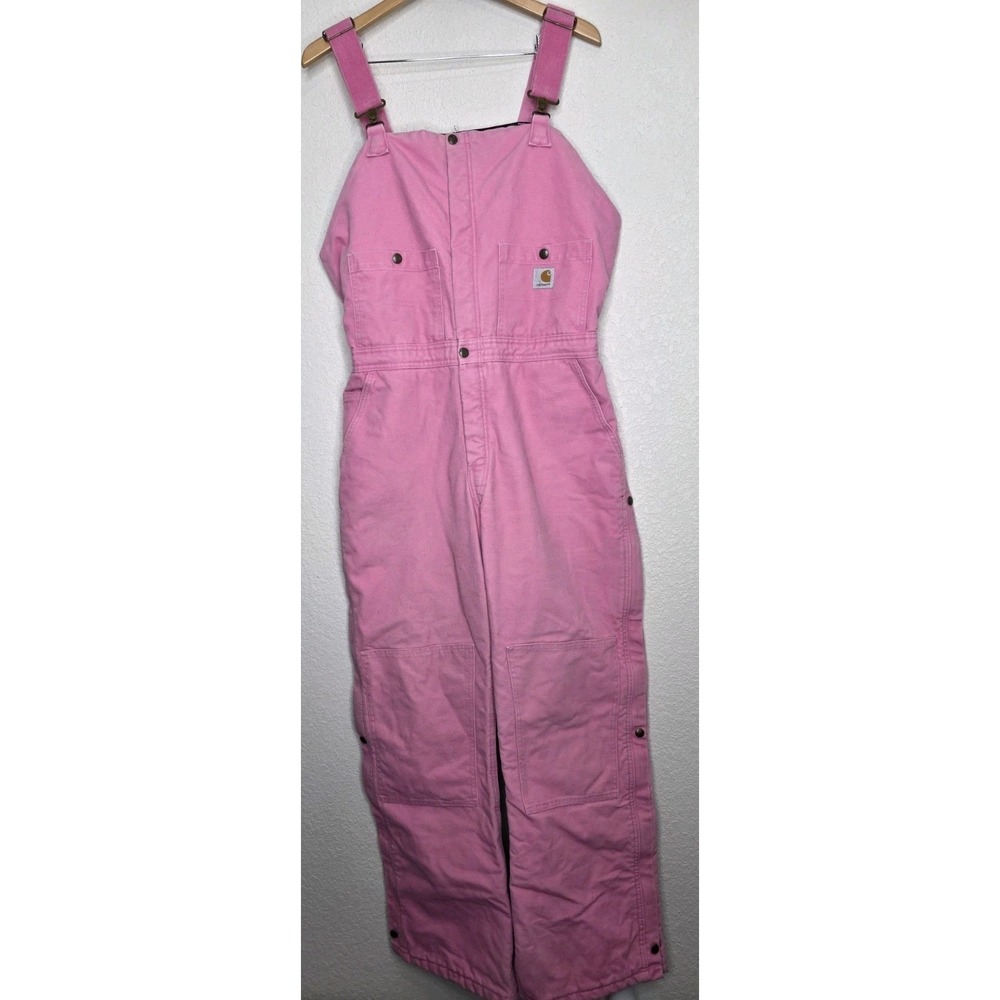 Carhartt Overalls Women 14/30 Pink Insulated Bib Double Knee Duck Canvas Work